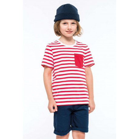 Kariban T-shirt ray� marin avec poche manches courtes enfant