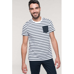 Kariban T-shirt ray� marin avec poche manches courtes