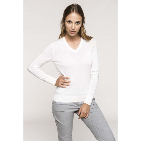 Kariban Pullover m�rinos col V femme